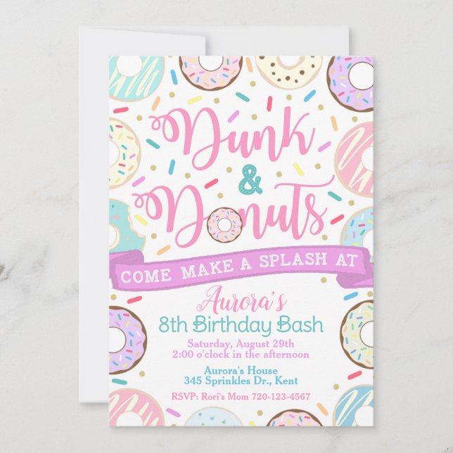 Dunk and Doughnuts Invitation, Pool Party Invitati Invitation (Front)