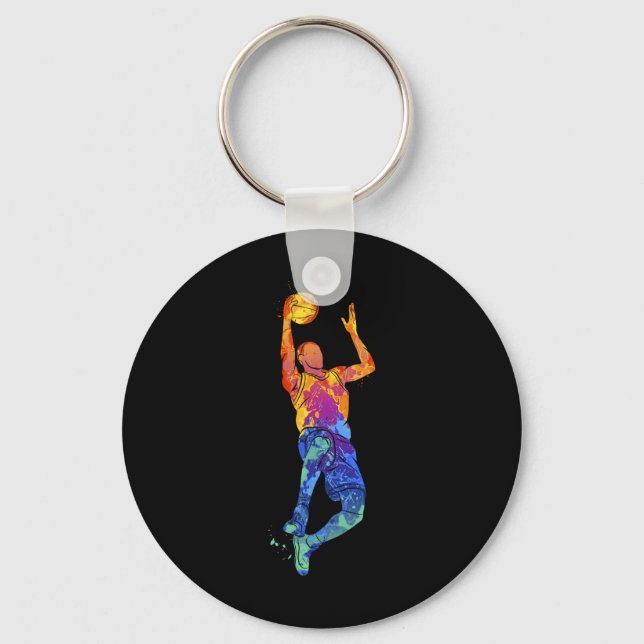Dunking Basketball Player Basketball Graphic  Key Ring (Front)