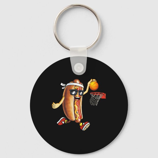 Dunking Hotdog In Bread Roll Playing Basketball Sp Key Ring (Front)