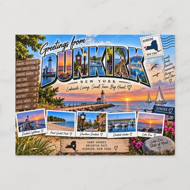 Dunkirk New York Greetings Postcard (Front)