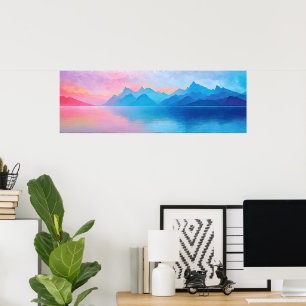 “Dunlach” Wide Pink and Blue Landscape Seascape A Poster