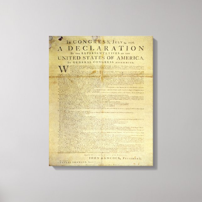 Dunlap Broadside Declaration of Independence 1774 Canvas Print (Front)