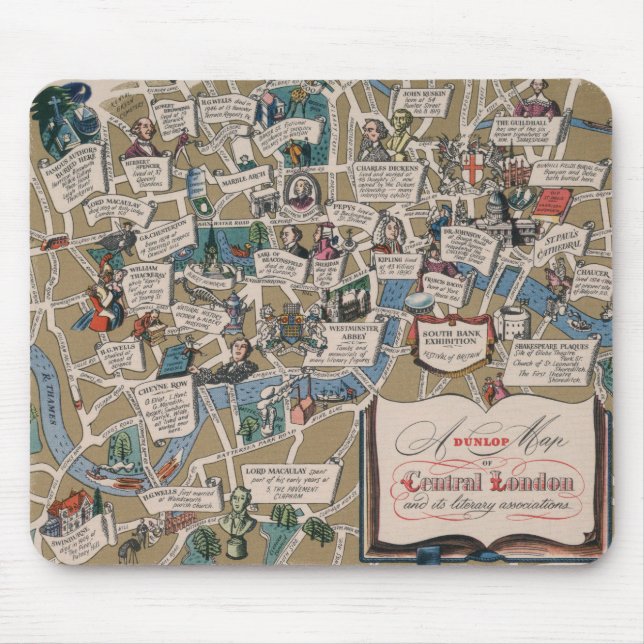 Dunlop map- Literary Landmarks of Central London Mouse Pad (Front)