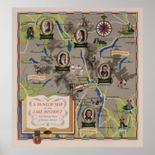 Dunlop Map of Lake District, England Poster