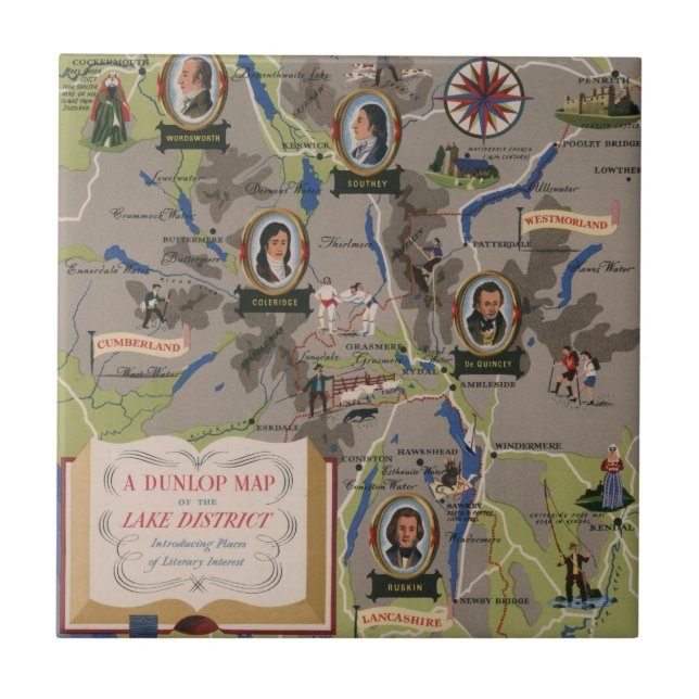 Dunlop Map of Lake District, England Tile (Front)