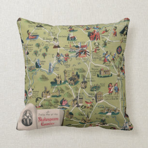 Dunlop Map of Shakespeare Country, England Cushion