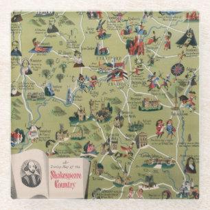 Dunlop Map of Shakespeare Country, England Glass Coaster