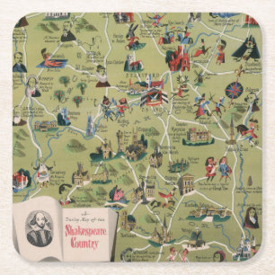 Dunlop Map of Shakespeare Country, England Square Paper Coaster