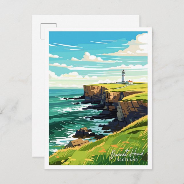 Dunnet Head Scotland travel Vintage illustration Postcard (Front/Back)