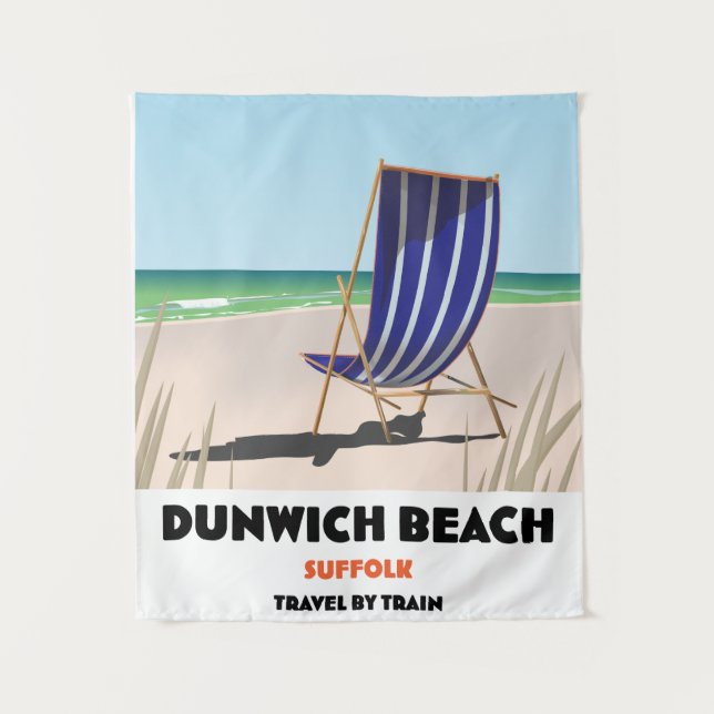 Dunwch Beach Suffolk vintage train poster Tapestry (Front)
