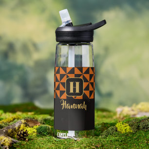 Duo Black & Burnt Orange Custom Names Water Bottle