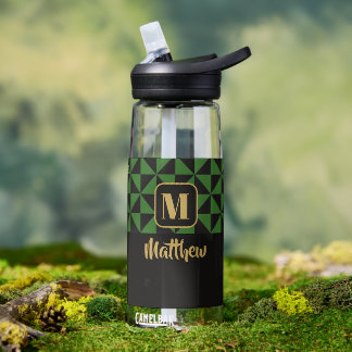 Duo Black & Forest Green Custom Names Water Bottle