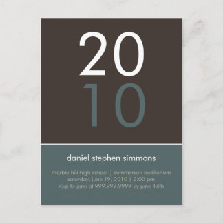 "Duo" Cadet Blue & Tan Graduation Invitation Postcard