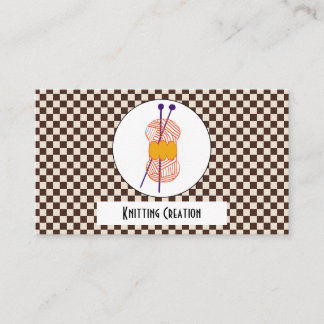 Duo Chocolate Brown & Beige Buffalo Plaid Knitting Business Card
