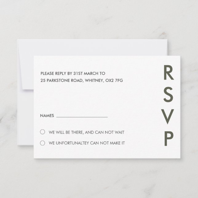 Duo Colour Minimal ﻿Modern Wedding RSVP Card (Front)