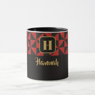 Duo Geo Black & Crimson Red Custom Names Mug