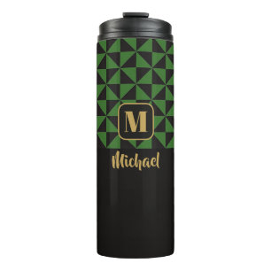 Duo Geo Black & Forest Green Custom Names Thermal Tumbler