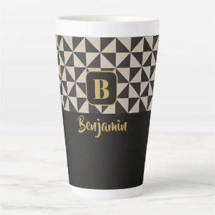 Duo Geo Black & Stone Gray Custom Names Latte Mug