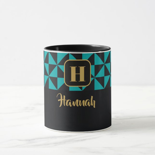 Duo Geo Black & Teal Custom Names Mug (Center)