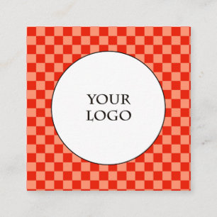Duo Orange & Light Orange Buffalo Plaid & Logo Square Business Card