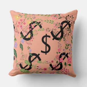 Duo Tone Dollar $ign Peach Pale Green Floral Cushion