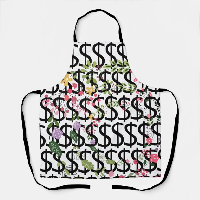 Duo Tone Dollar $ign White Floral Apron (Front)