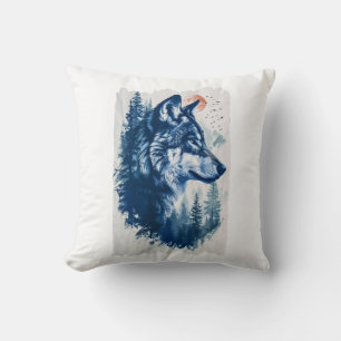 Duo Tone Wolf Illustration Cushion