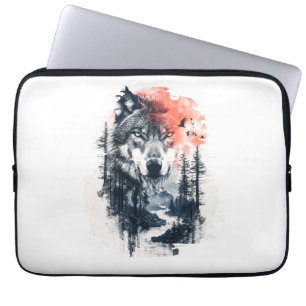 Duo Tone Wolf Illustration Laptop Sleeve