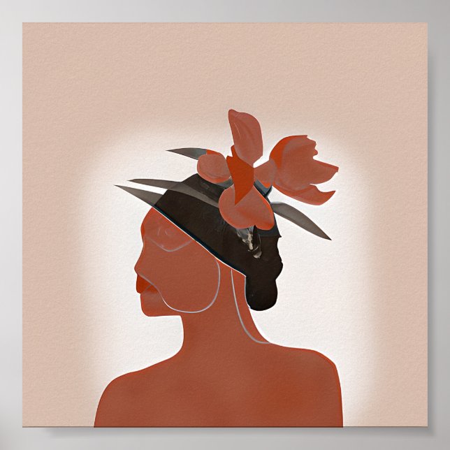 Duo tone woman and floral hat minimalist art poster (Front)
