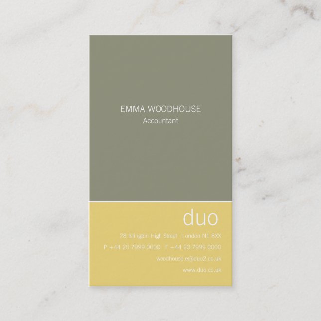 Duo Vertical Grey & Yellow Business Card (Front)