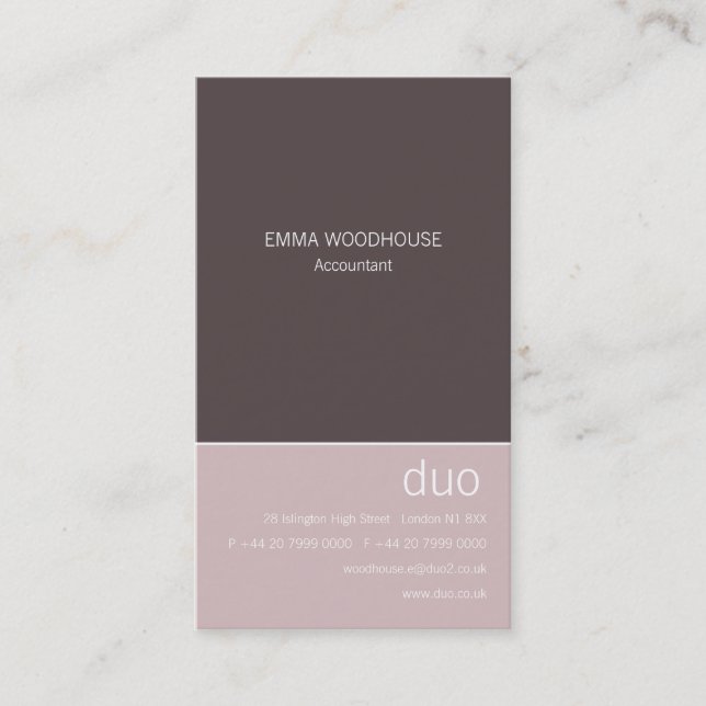 Duo Vertical Taupe & Pink Business Card (Front)