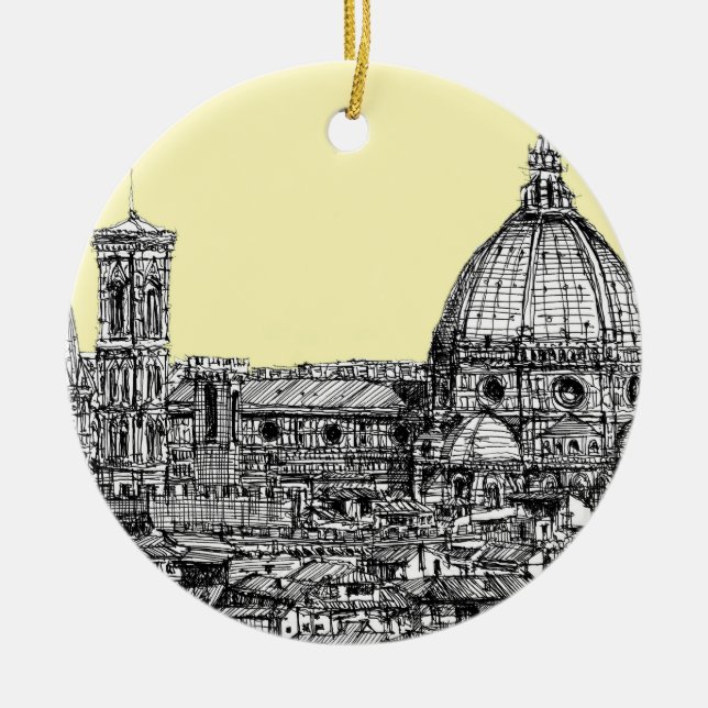 Duomo Firenze cream ivory Ceramic Tree Decoration (Front)