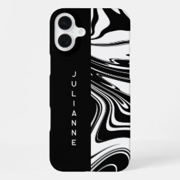 Duotone Black White Block and Swirl Add Name iPhone 16 Plus Case