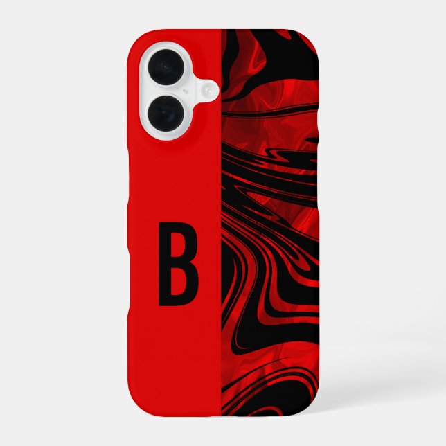 Duotone Block and Swirl Red iPhone 16 Case (Back)
