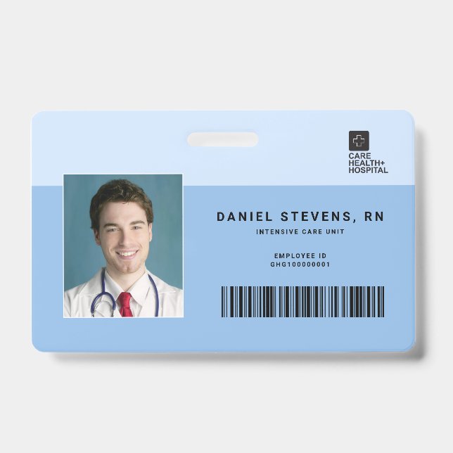 Duotone Medical Staff ID + Barcode Horizontal Badge (Front)