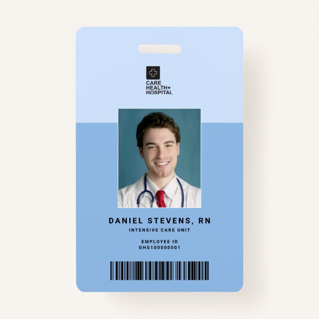 Duotone Medical Staff ID + Barcode Vertical ID Badge (Front)