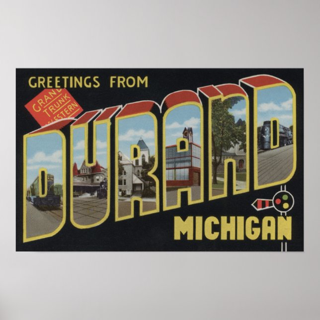 Durand, Michigan - Large Letter Scenes Poster (Front)