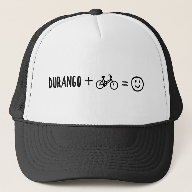 Durango Colorado Plus Bikes Makes You Happy Trucker Hat (Front)