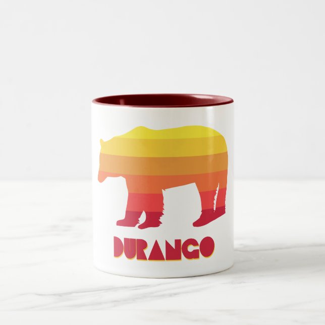 Durango Colorado Rainbow Bear Two-Tone Coffee Mug (Center)