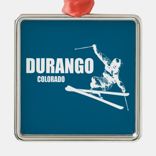 Durango Colorado Skier Metal Tree Decoration (Front)