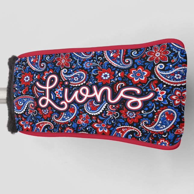 Durant Lions Golf - Blue paisley floral Head Cover (Front)