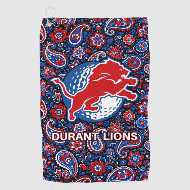Durant Lions Golf - Paisley Blue Floral Towel (Front)