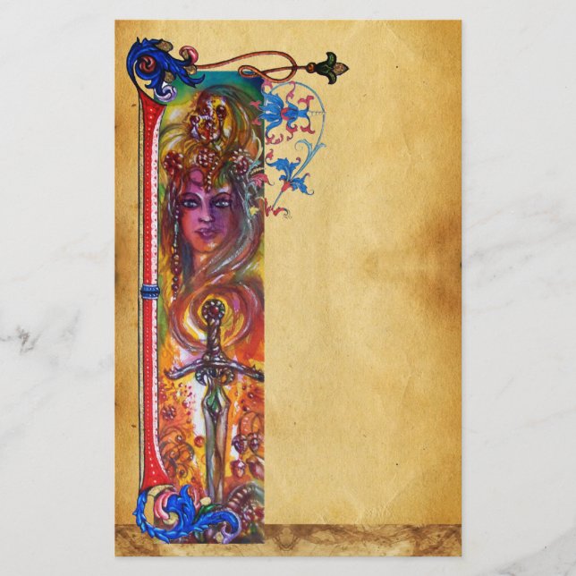 DURENDAL ANTIQUE RED BLUE FLORAL PARCHMENT STATIONERY (Front)