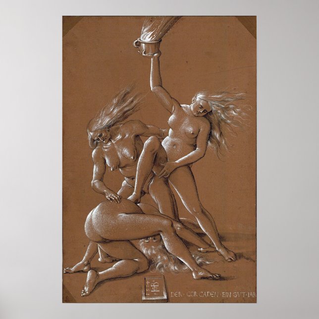 Dürer - New Year's Greeting With Three Witches Poster (Front)