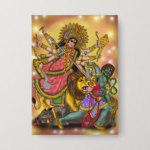 Durga Killing Mahishasura Button
