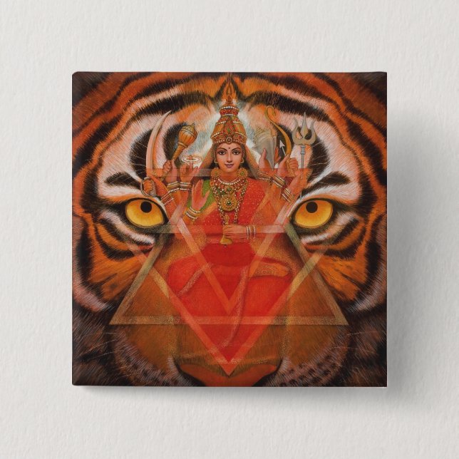 Durga & Tiger 15 Cm Square Badge (Front)