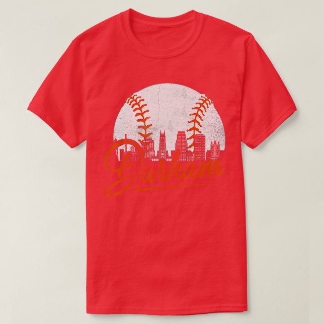 Durham Baseball Skyline Bull City Funny Baseball L T-Shirt (Design Front)