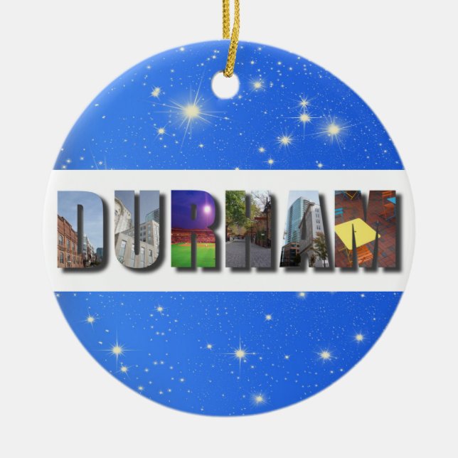 Durham North Carolina City Travel Photos Christmas Ceramic Tree Decoration (Front)