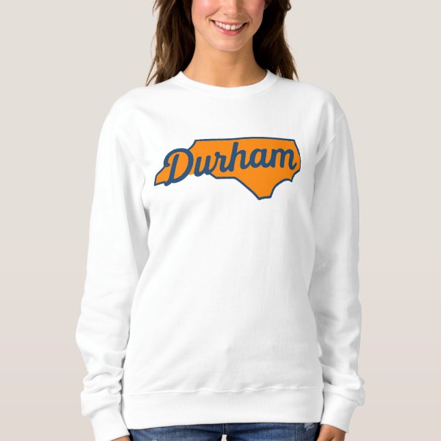 Durham North Carolina Script Design – State Shape  Sweatshirt (Front)