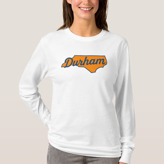 Durham North Carolina Script Design – State Shape  T-Shirt (Front)